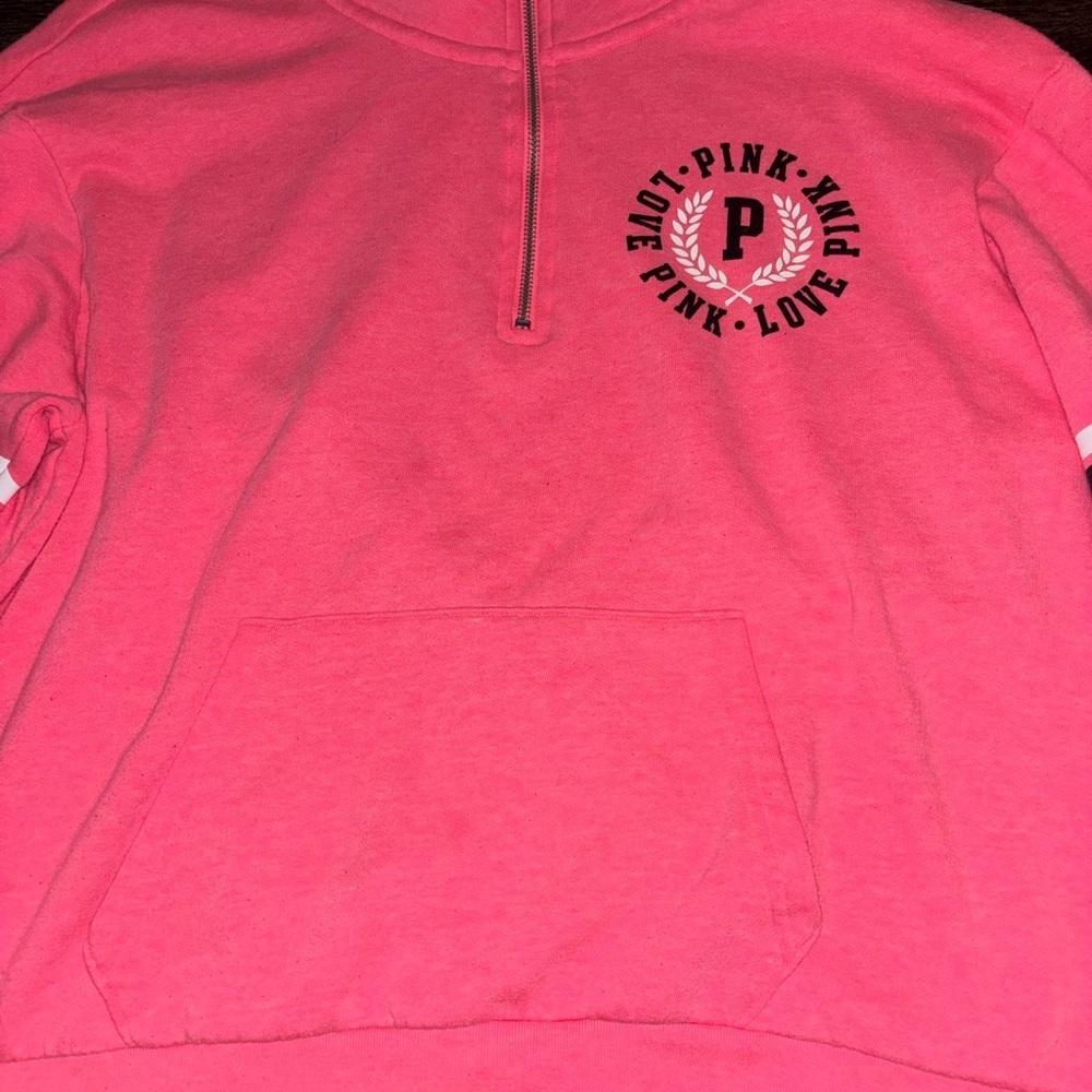 Victoria's Secret Women's Pink 1/4 Zip Cotton Blend Pullover Sweatshirt - Picture 3 of 6